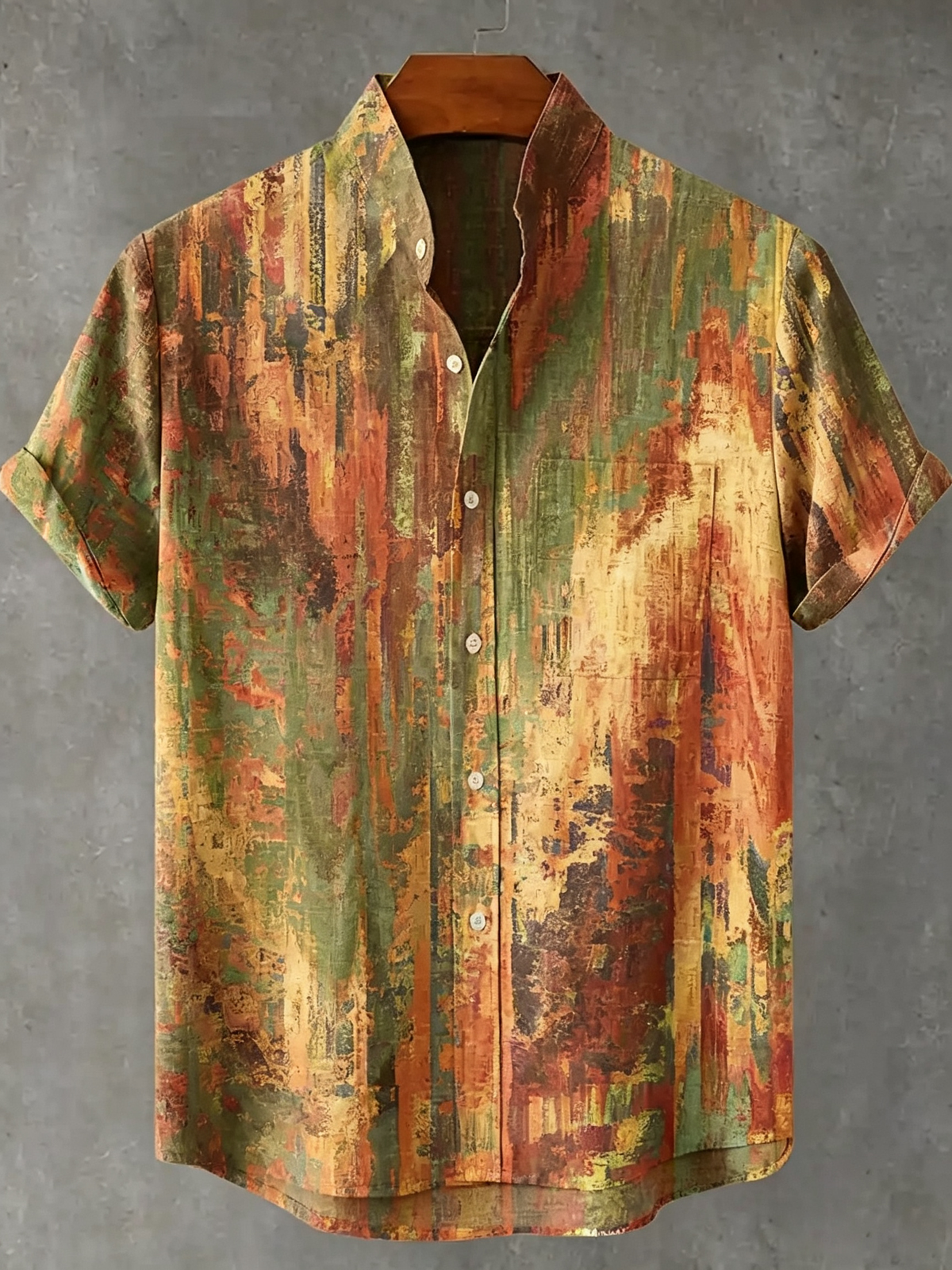 Vintage Rainbow Mottled Art Cat Print Casual Shirt
