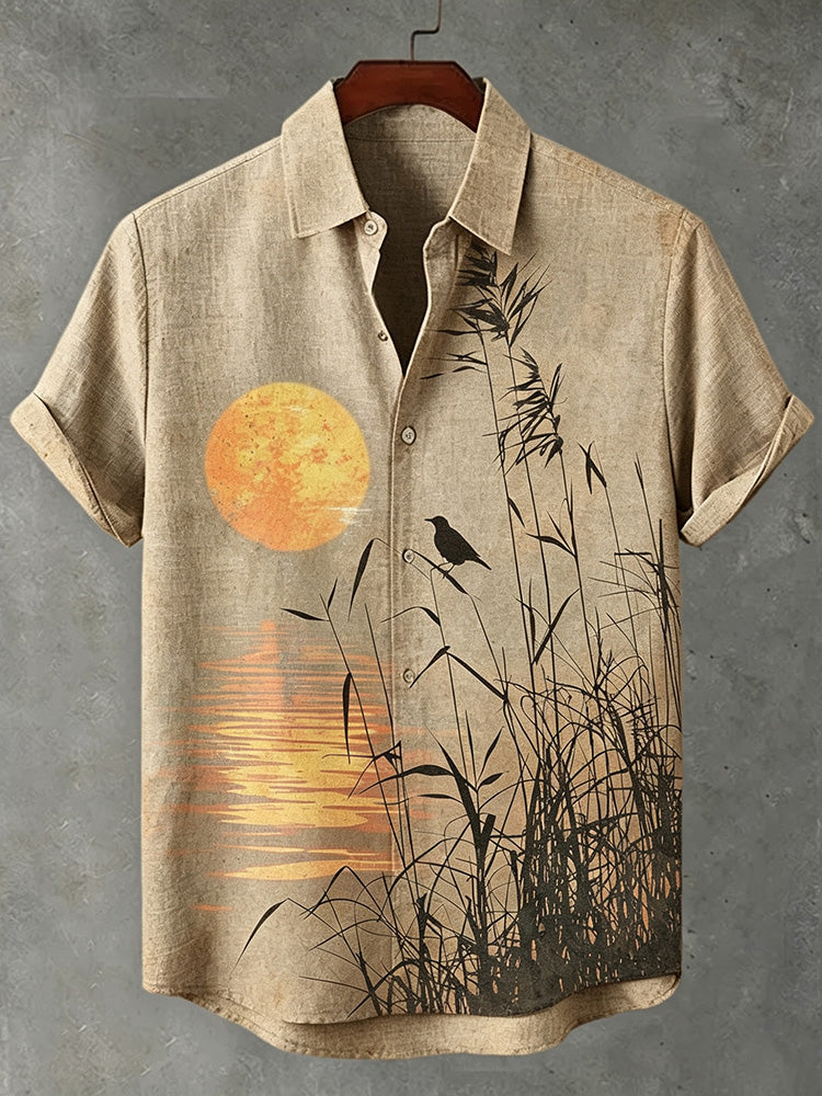Men's Japanese-style Printed Casual Linen Blend Shirt