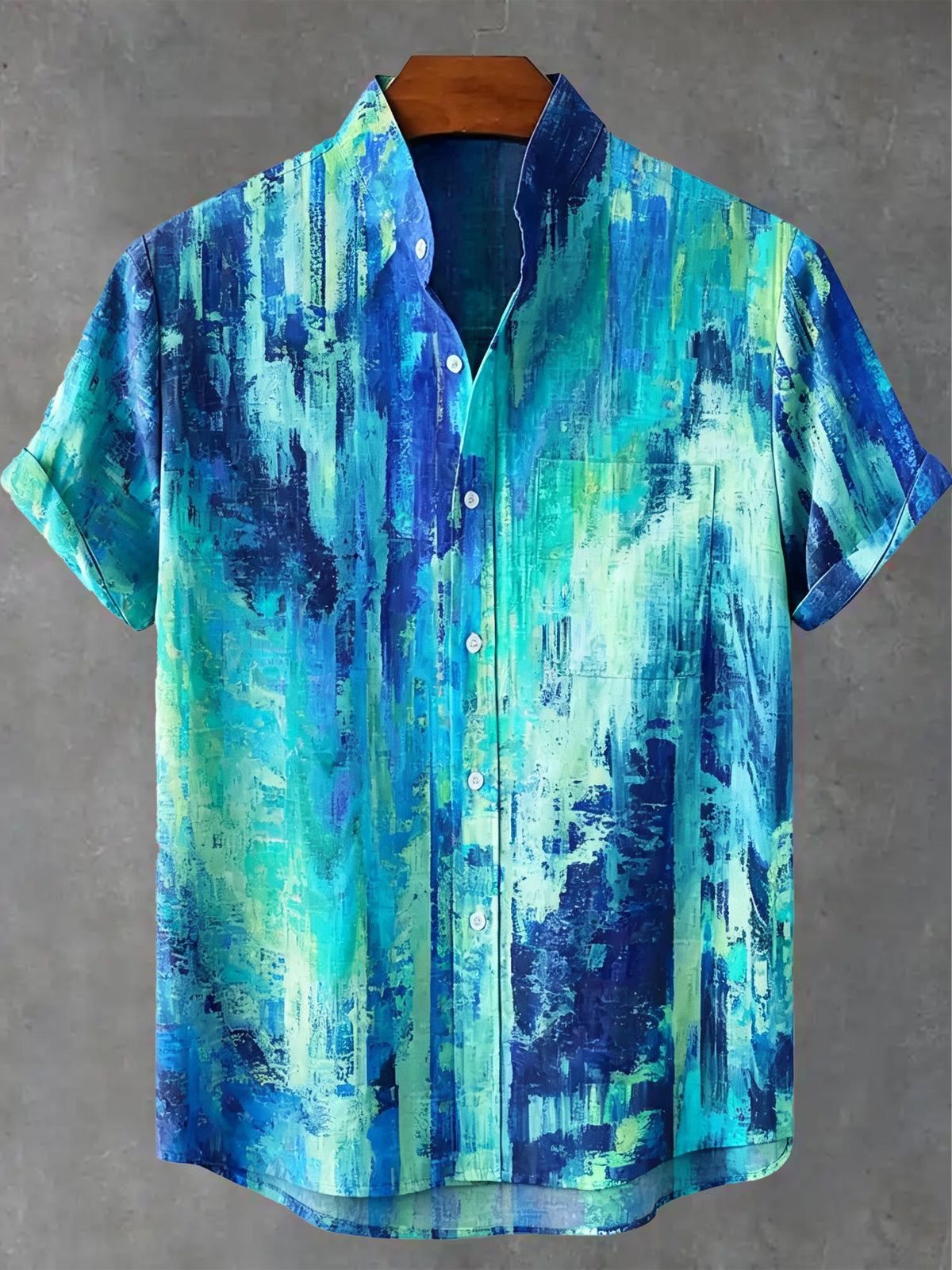 Vintage Rainbow Mottled Art Cat Print Casual Shirt