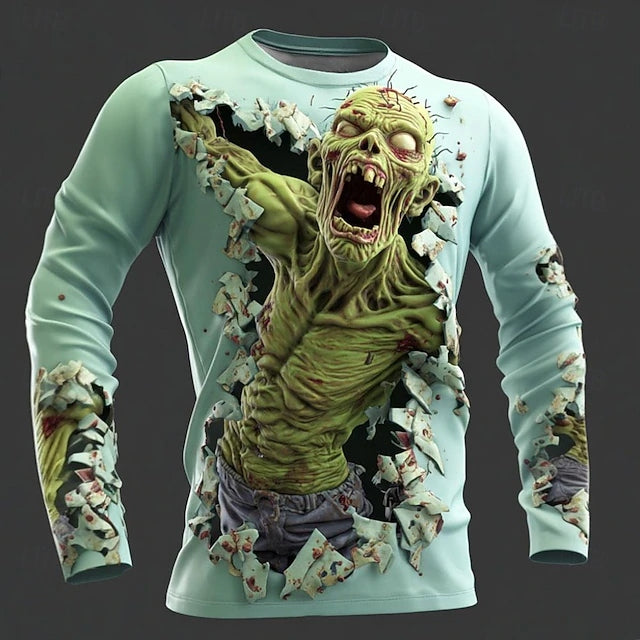Men's Halloween Optical Illusion Zombies 3d Long Sleeves T-shirt