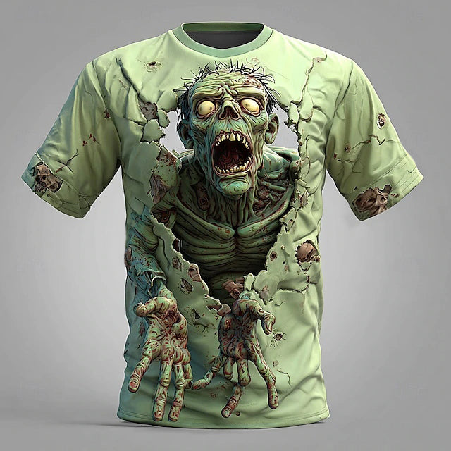 Men's Halloween Optical Illusion Zombies 3d Exaggerated Design Short Sleeve T-shirt