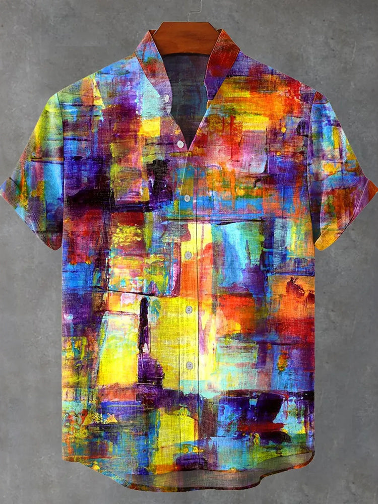 Men's Colorful Mottled Vintage Traces Art Vintage Print Casual Shirt
