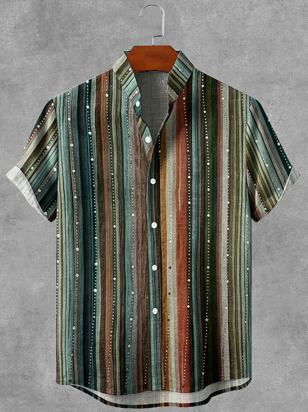 Vintage Geometry Gradient Art Print Casual Linen Shirt