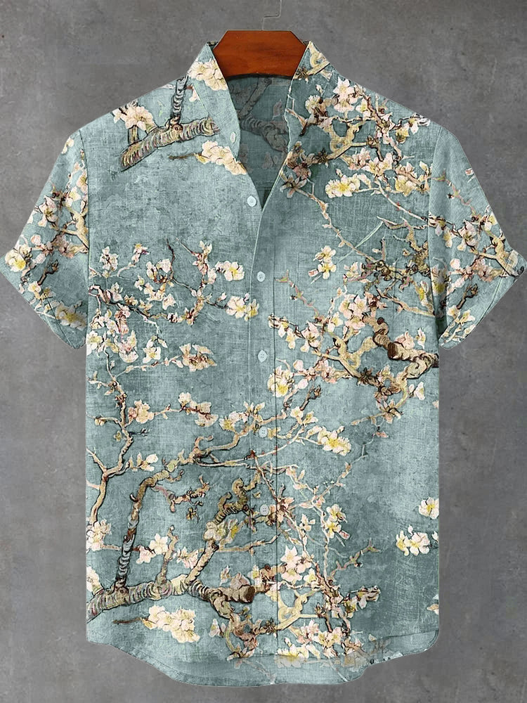Vintage White Art Florets Print Casual Shirt