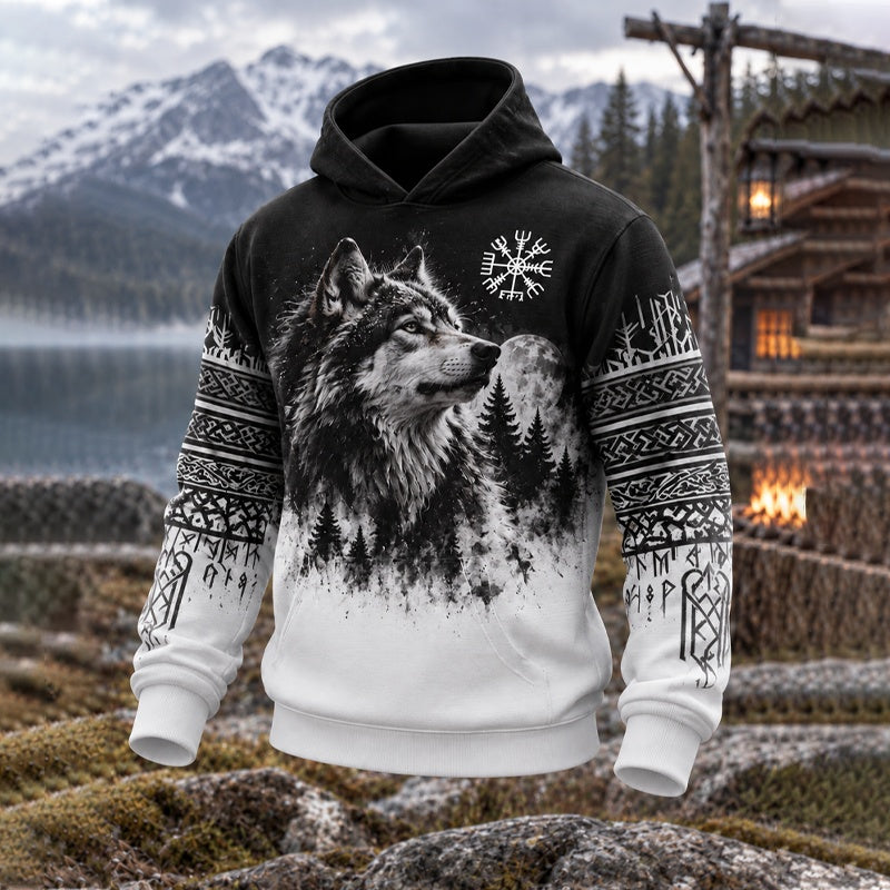Men's Hippie Viking Nordic Forest Wolf Print Sweatshirt