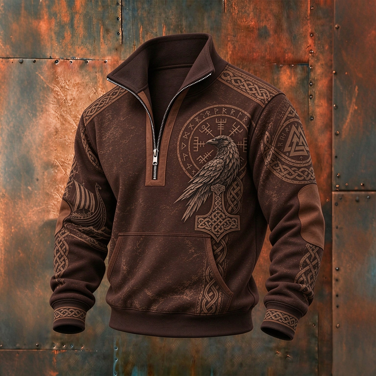 Men's Retro Viking Raven Celtic Print Sweatshirt