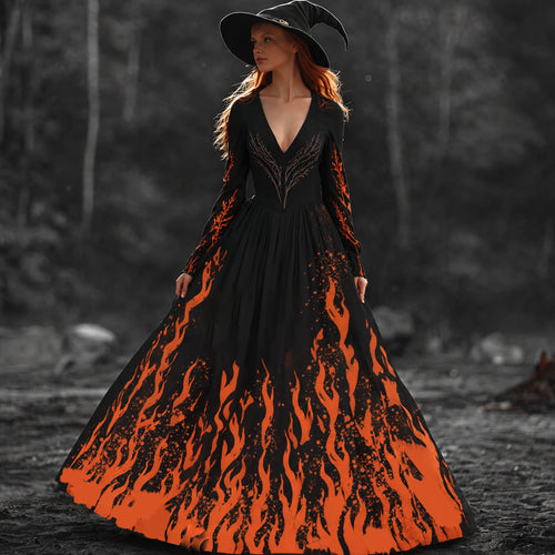 Halloween Witch You Couldn't Burn Flame Celtic Flowy Maxi Dress