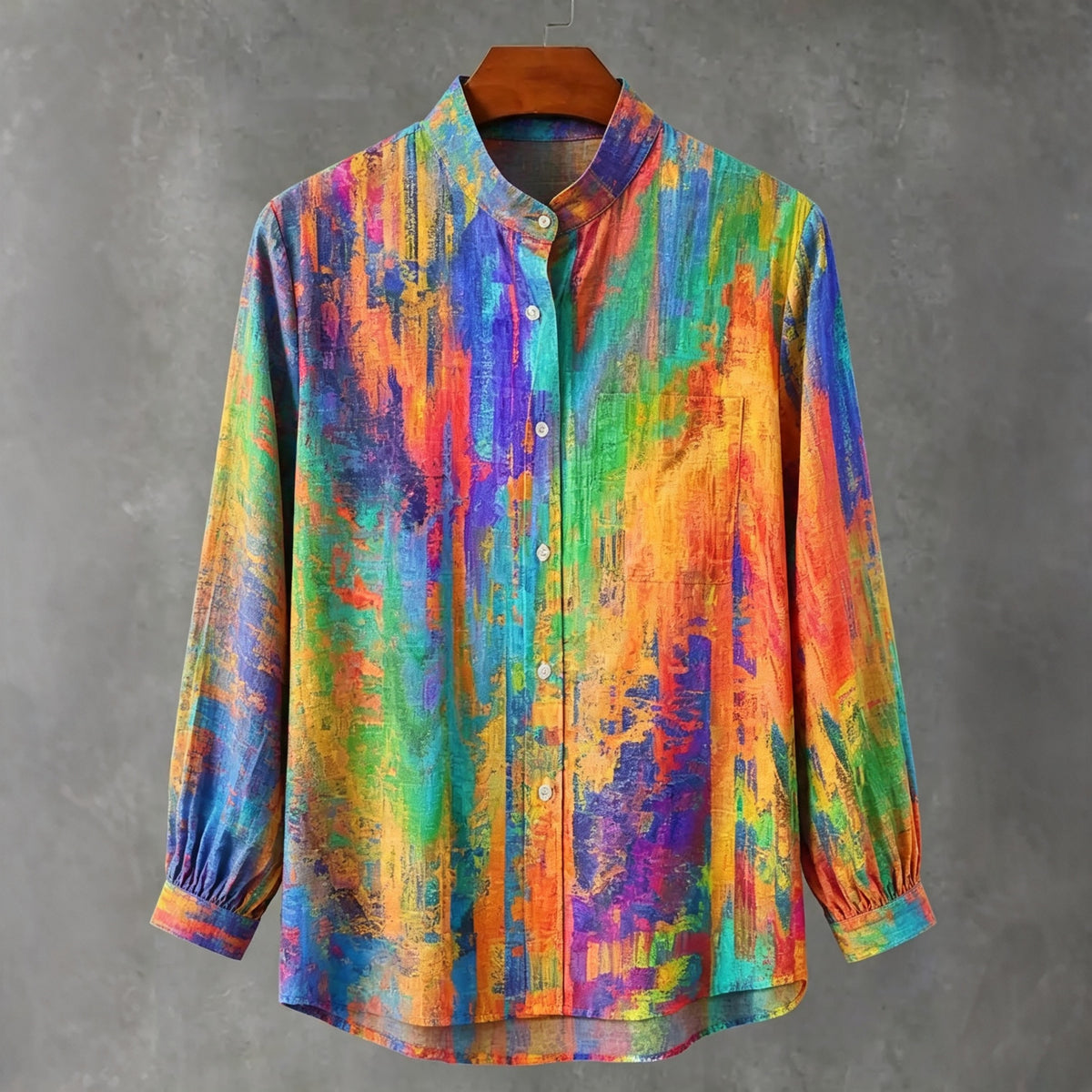 Men's Vintage Rainbow Mottled Art Casual Linen Long Sleeve Shirt