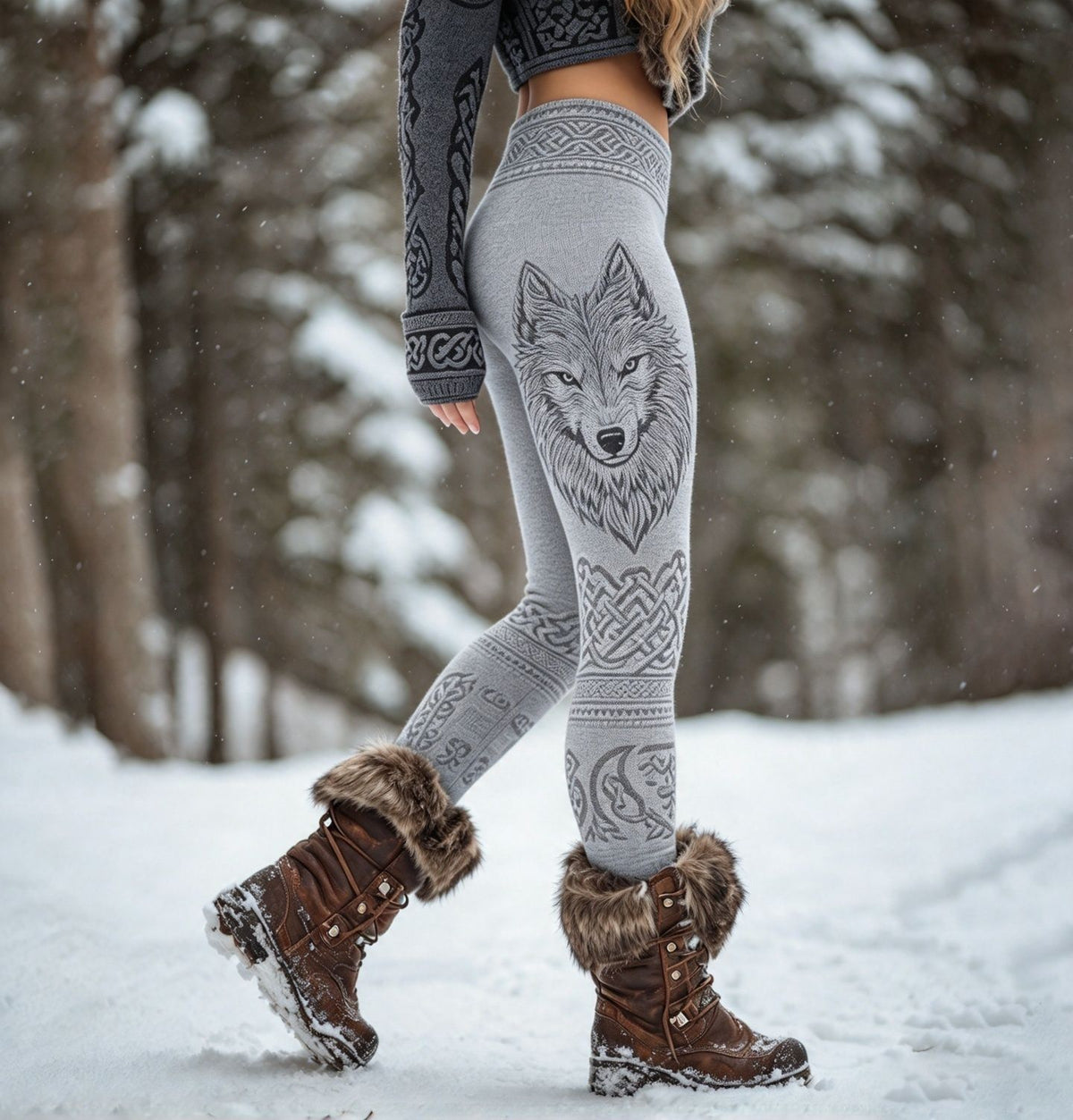 Women's Retro Viking Wolf & Celtic Knot Art Print Leggings