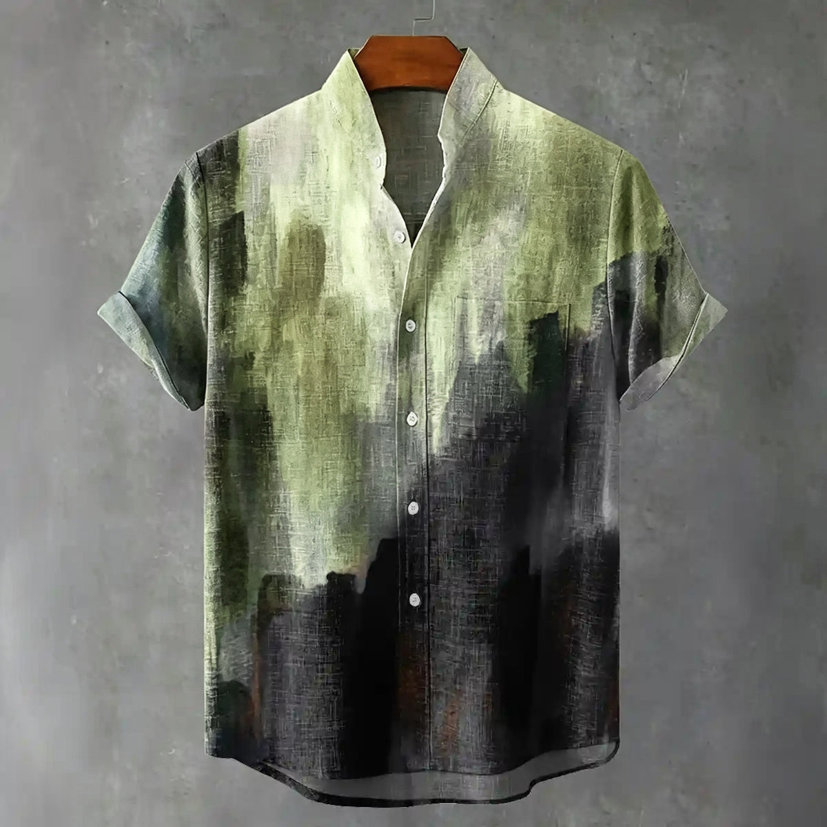 Men's Gradient Aged Texture Vintage Print Linen Blend Short-sleeve Shirt