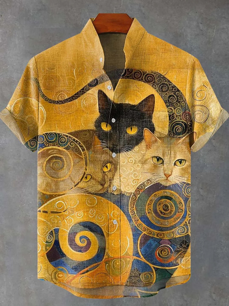Three Cats Art Abstract Circles Print Casual Shirt