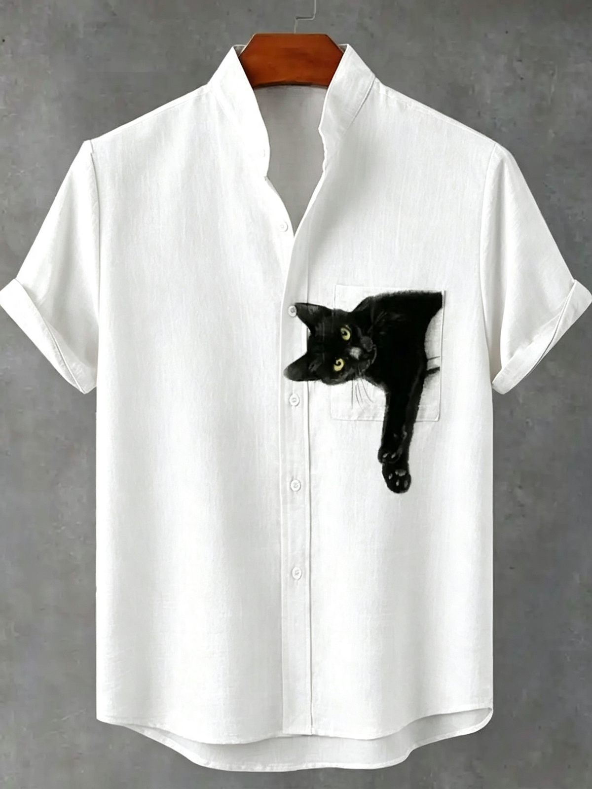 Pocket Black Cat Art Print Casual Shirt