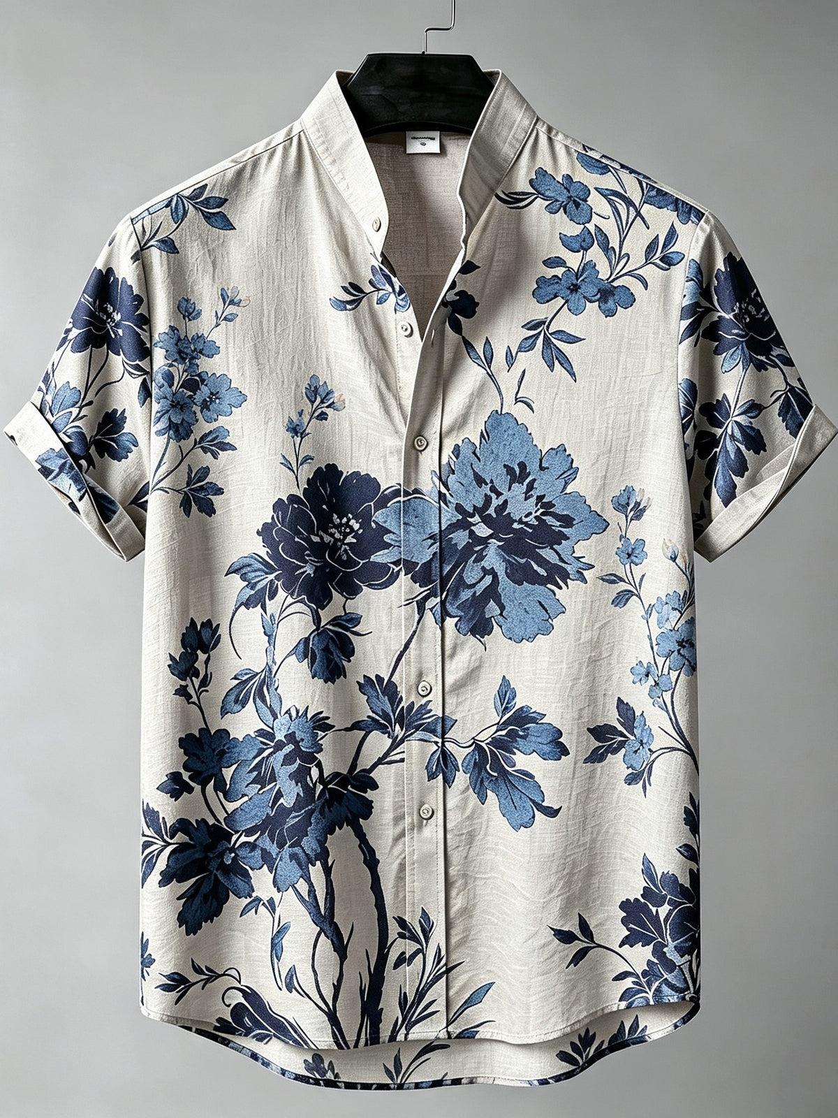 Men's Retro Bohemian Japanese Art Floral Print Linen Short-sleeve Shirt
