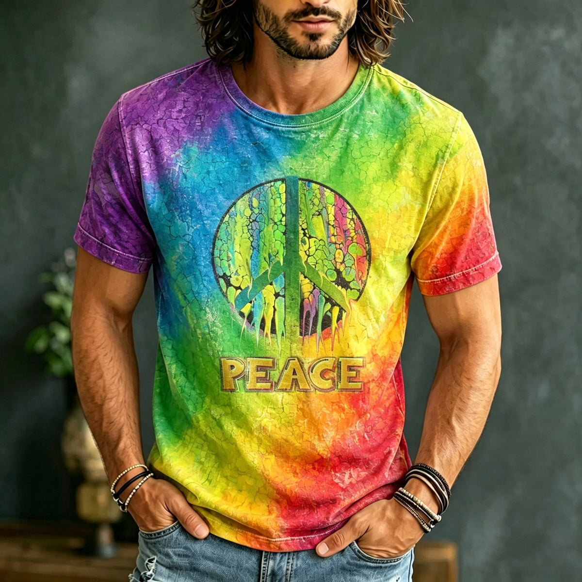 Men's Retro Hippie Style Printed Linen T-shirt