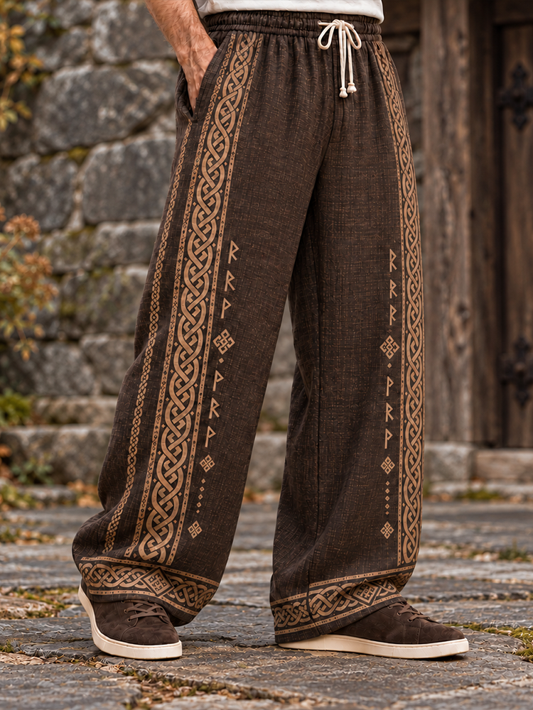 Men's Viking Celtic Knot And Rune Pattern Casual Loose Pants