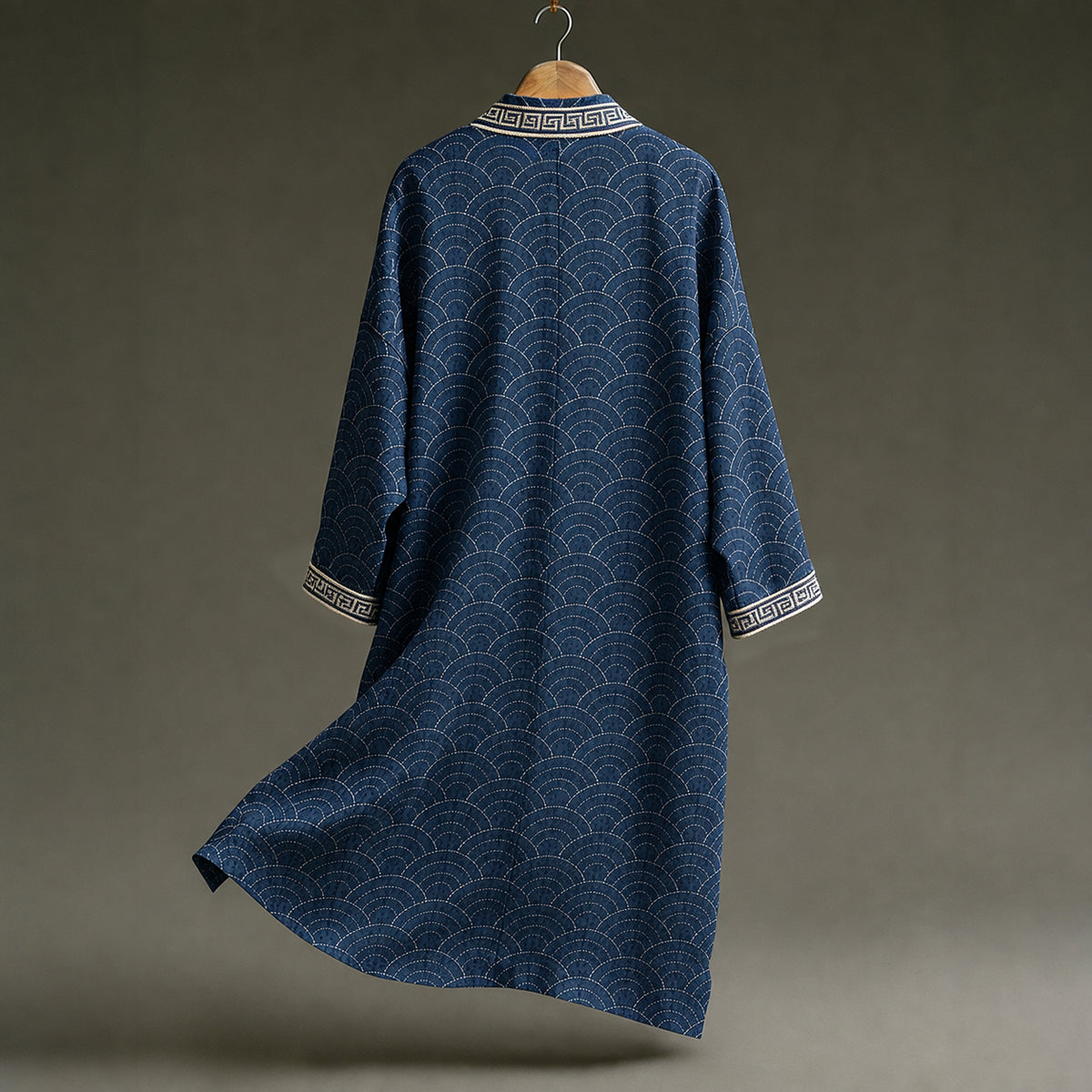 Men's Retro Japanese Wave Art Print Linen Blend Long Kimono
