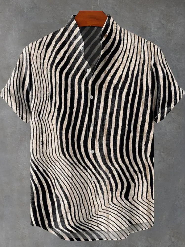 Retro Zebra Pattern Striped Print Casual Shirt