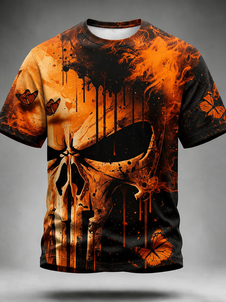 Men's Halloween Skull And Butterfly Art 3d Printed Casual T-shirt
