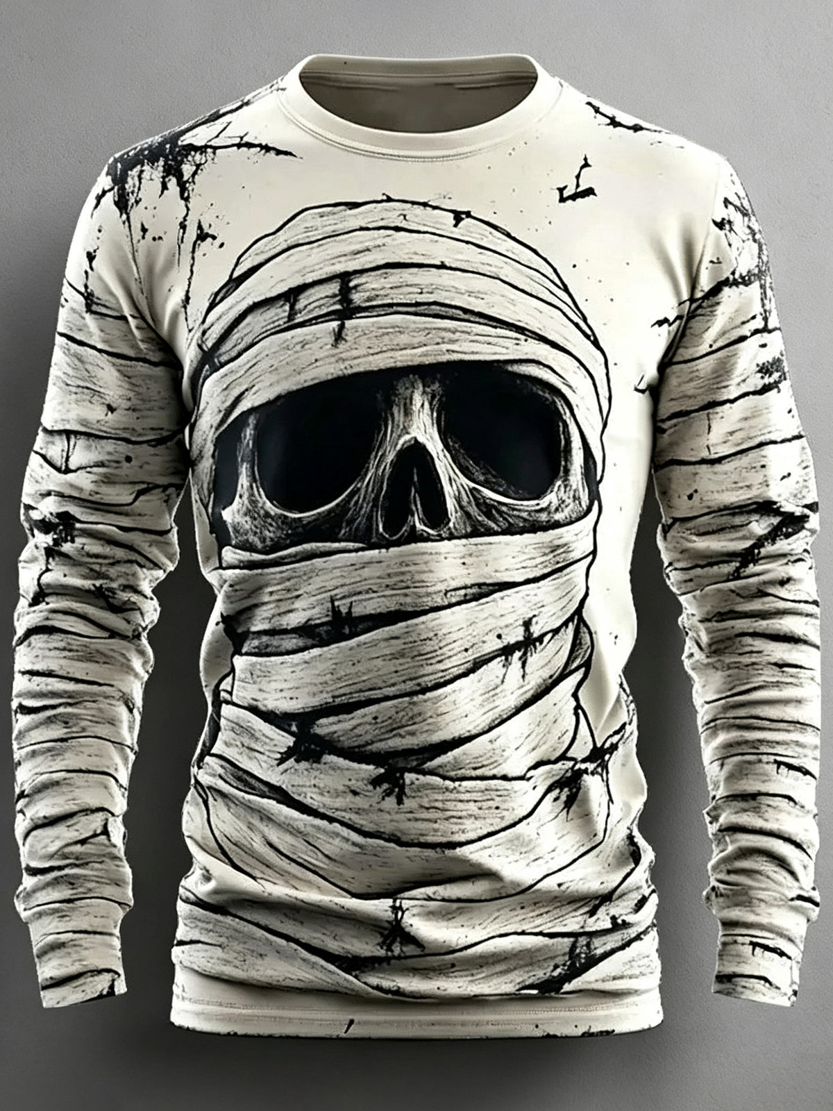 Men's Halloween Skull Mummy Print Long-sleeve T-shirt