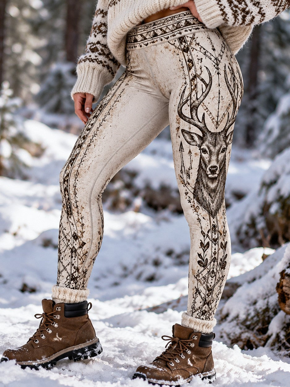 Women's Vintage Deer-print Leggings