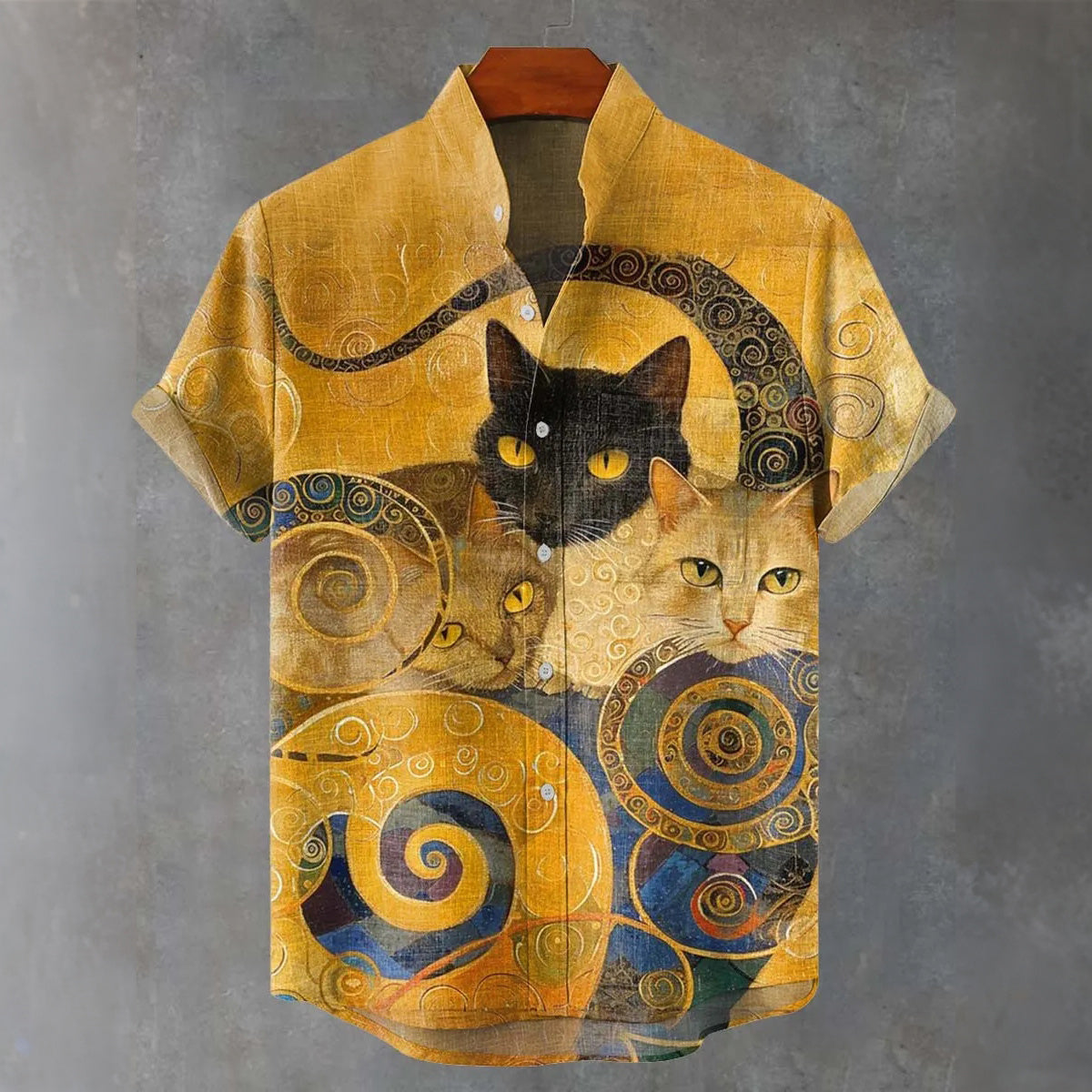 Three Cats Art Abstract Circles Print Casual Shirt