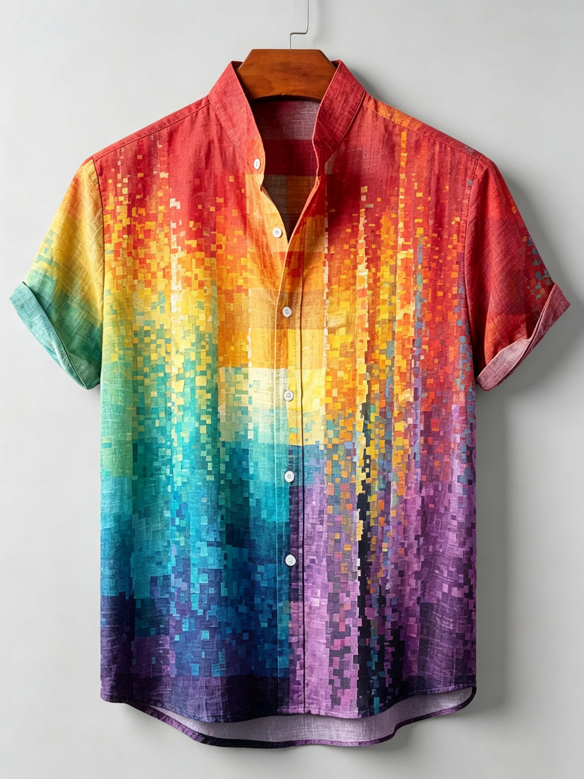 Men's Abstract Gradient Geometry Art Design Linen Blend Short-sleeve Shirt