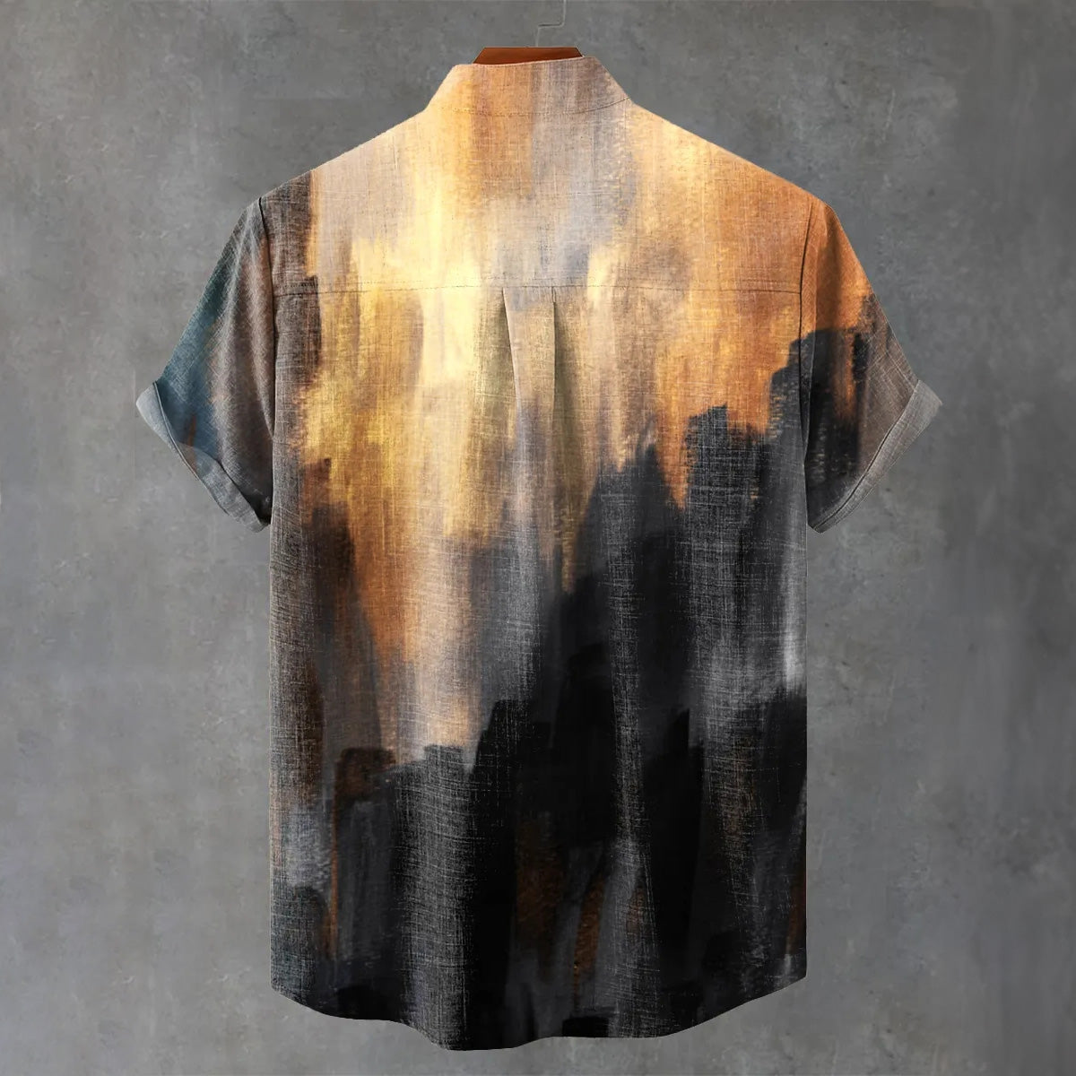 Men's Gradient Aged Texture Vintage Print Linen Blend Short-sleeve Shirt