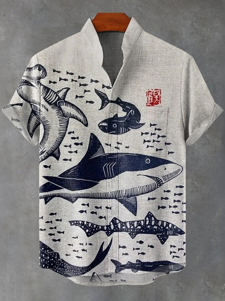 Ocean Shark Japan Art Print Casual Shirt