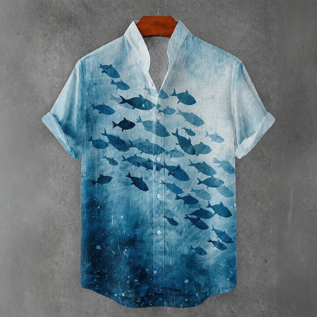 Vintage Japanese Fish Art Print Button Casual Linen Shirt