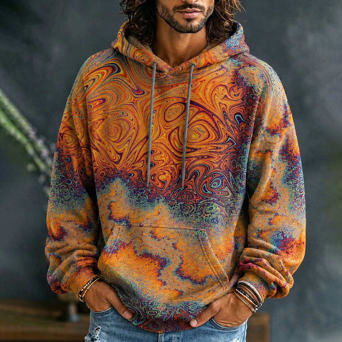 Men's Hippie Tie Dye Psychedelic Graphic Design Printed Hoodie