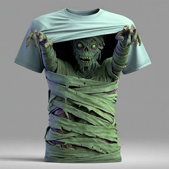 Men's Halloween Optical Illusion Bandage Zombies 3d Exaggerated Design Short Sleeve T-shirt