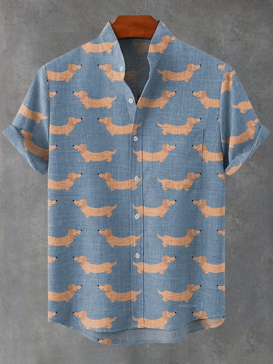 Vintage Cute Dachshund Puppy Vintage Pattern Print Casual Shirt
