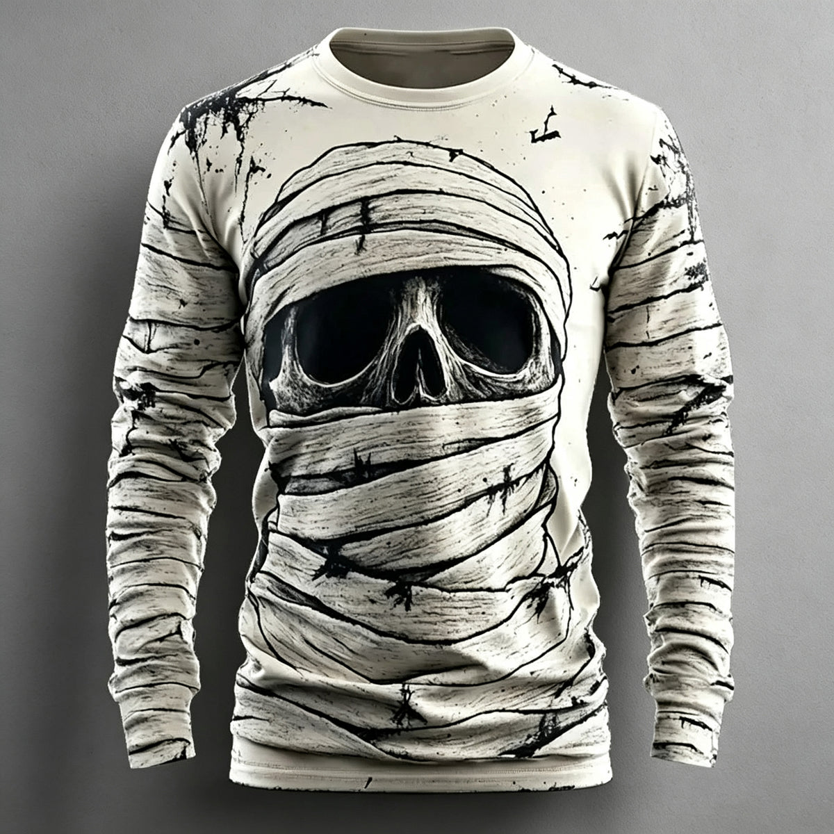 Men's Halloween Skull Mummy Print Long-sleeve T-shirt