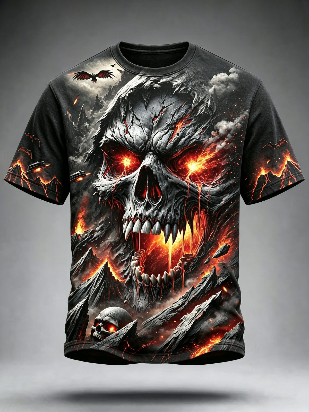 Men's Halloween Retro Dark Skull Digital Print Crew Neck Short Sleeve T-shirt