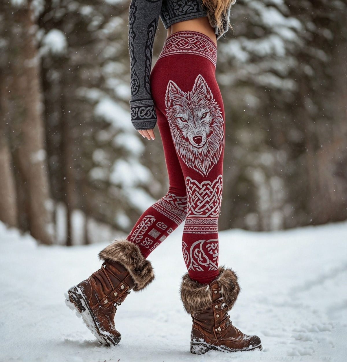 Women's Retro Viking Wolf & Celtic Knot Art Print Leggings