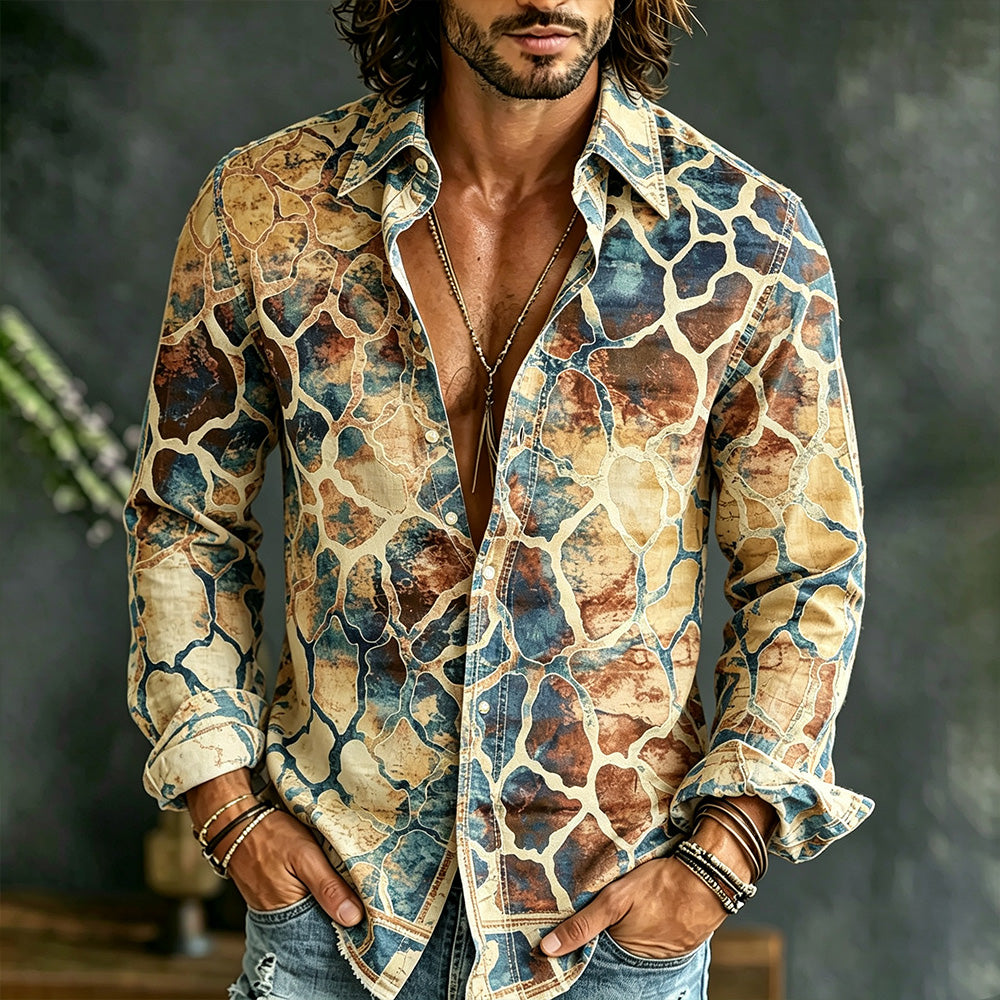 Men's Vintage Geometric Art Gradient Linen Long-sleeved Top