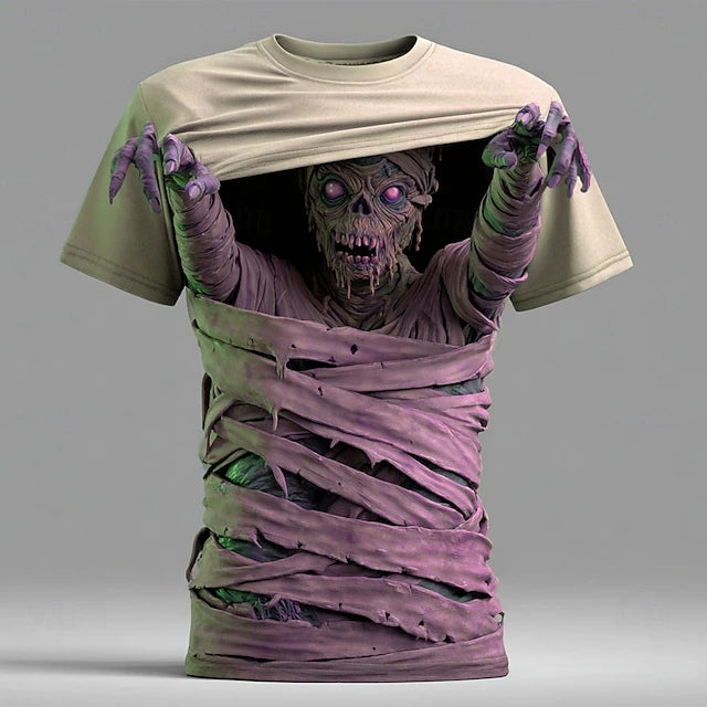 Men's Halloween Optical Illusion Bandage Zombies 3d Exaggerated Design Short Sleeve T-shirt