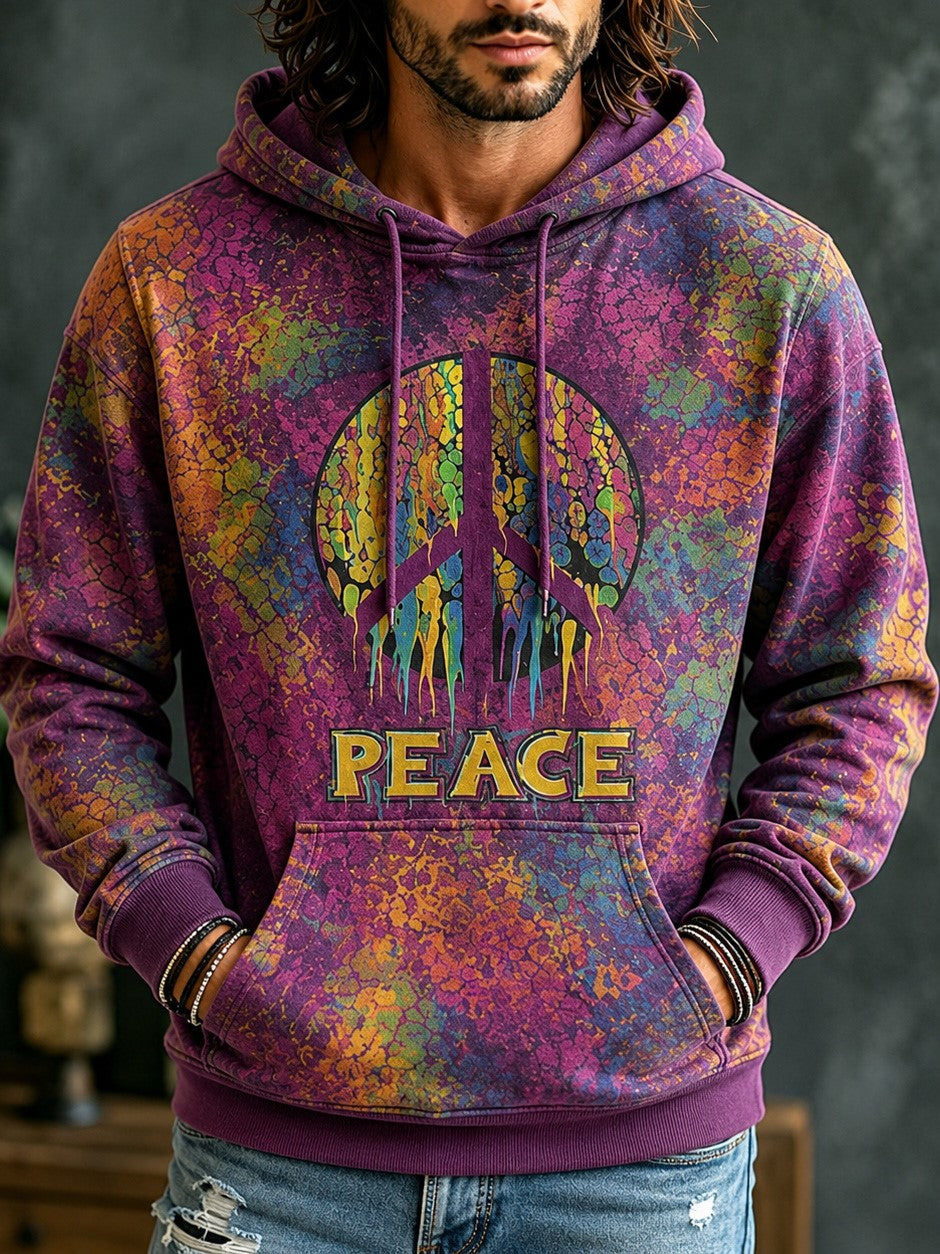 Men's Retro Hippie Peace Sign Print Hoodie