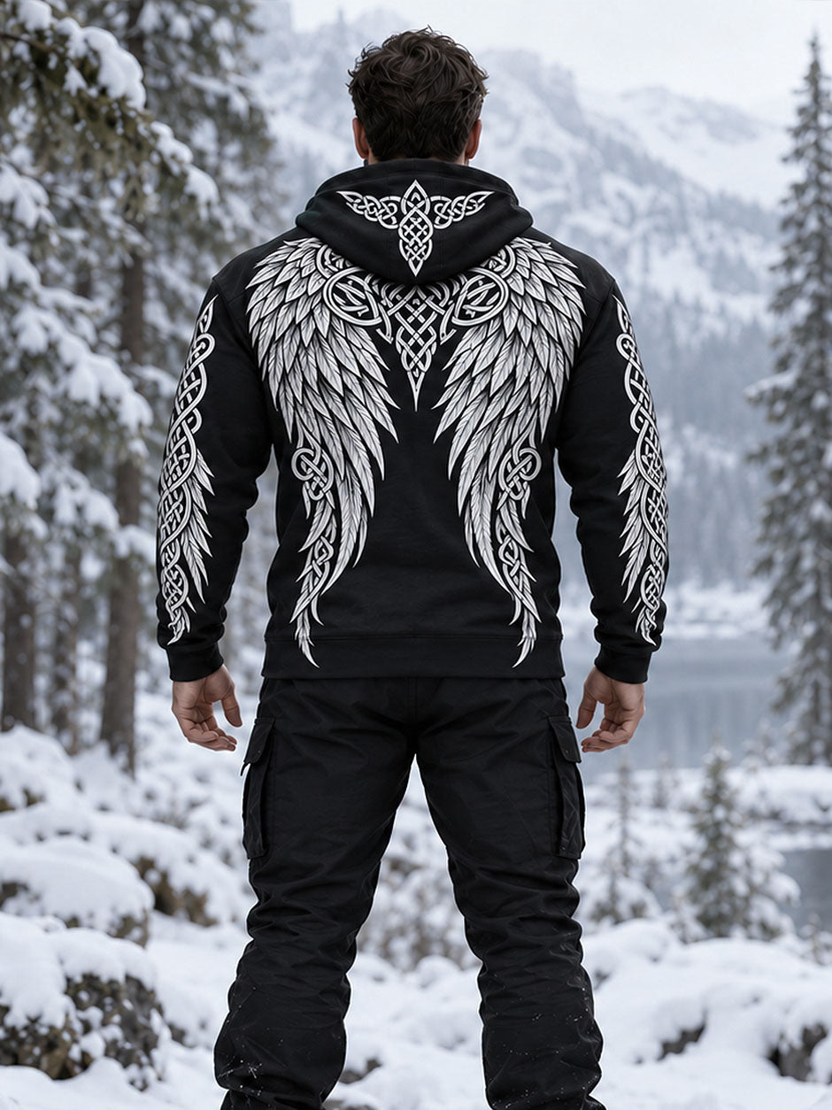 Men's Retro Viking Wings And Celtic Knot Art Print Casual Hoodie