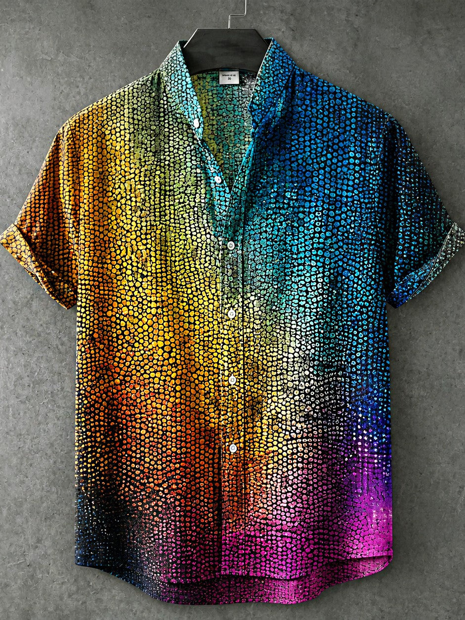 Men's Retro Hippie Style Printed Linen Short-sleeve Shirt