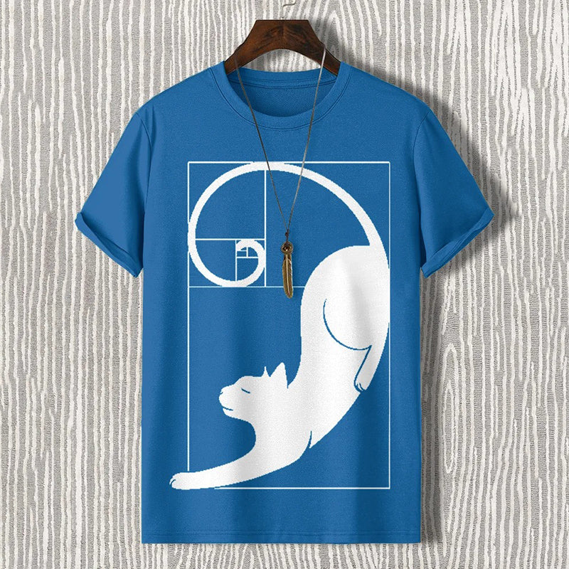 Men's Fibonacci Cat The Golden Ratio Print Casual T-shirt