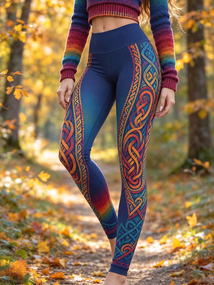 Women's Retro Viking Celtic Knot Gradient Art Print Casual Leggings