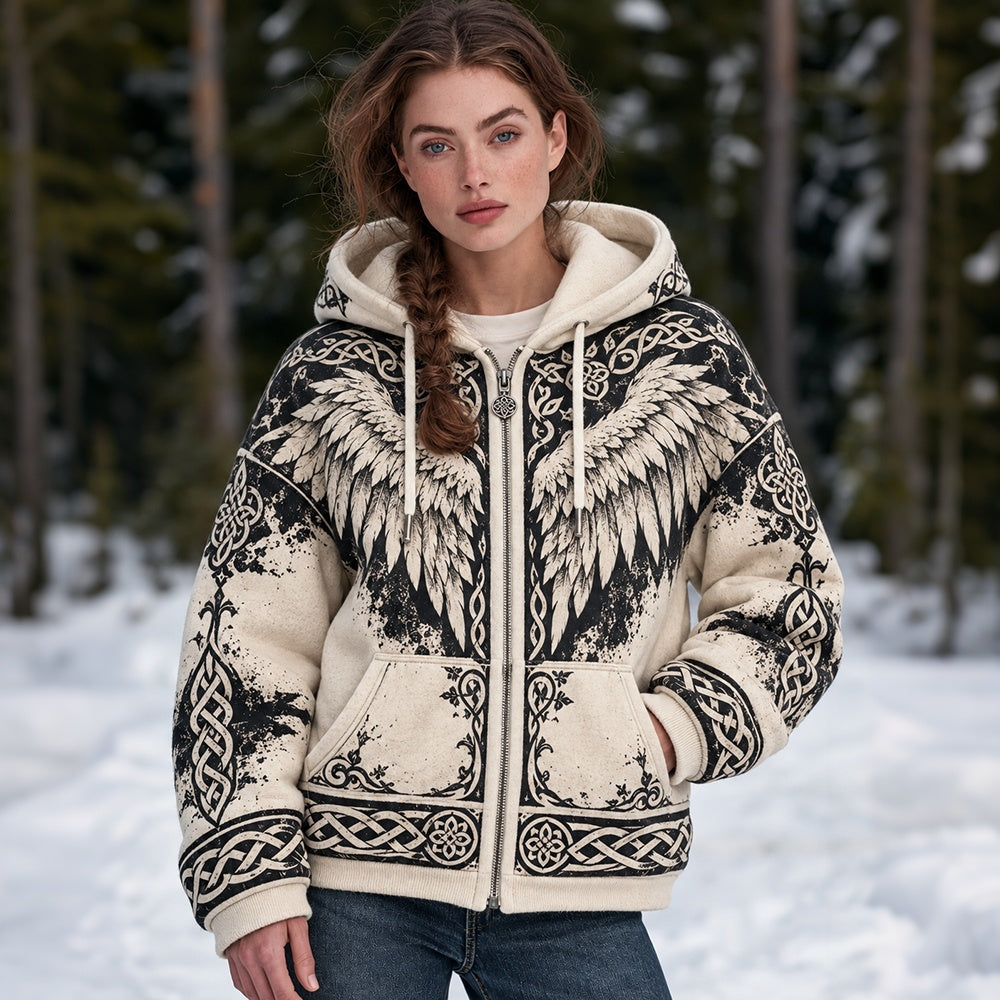 Women's Vintage Viking Wing & Celtic Knot Art Zip Up Hoodie