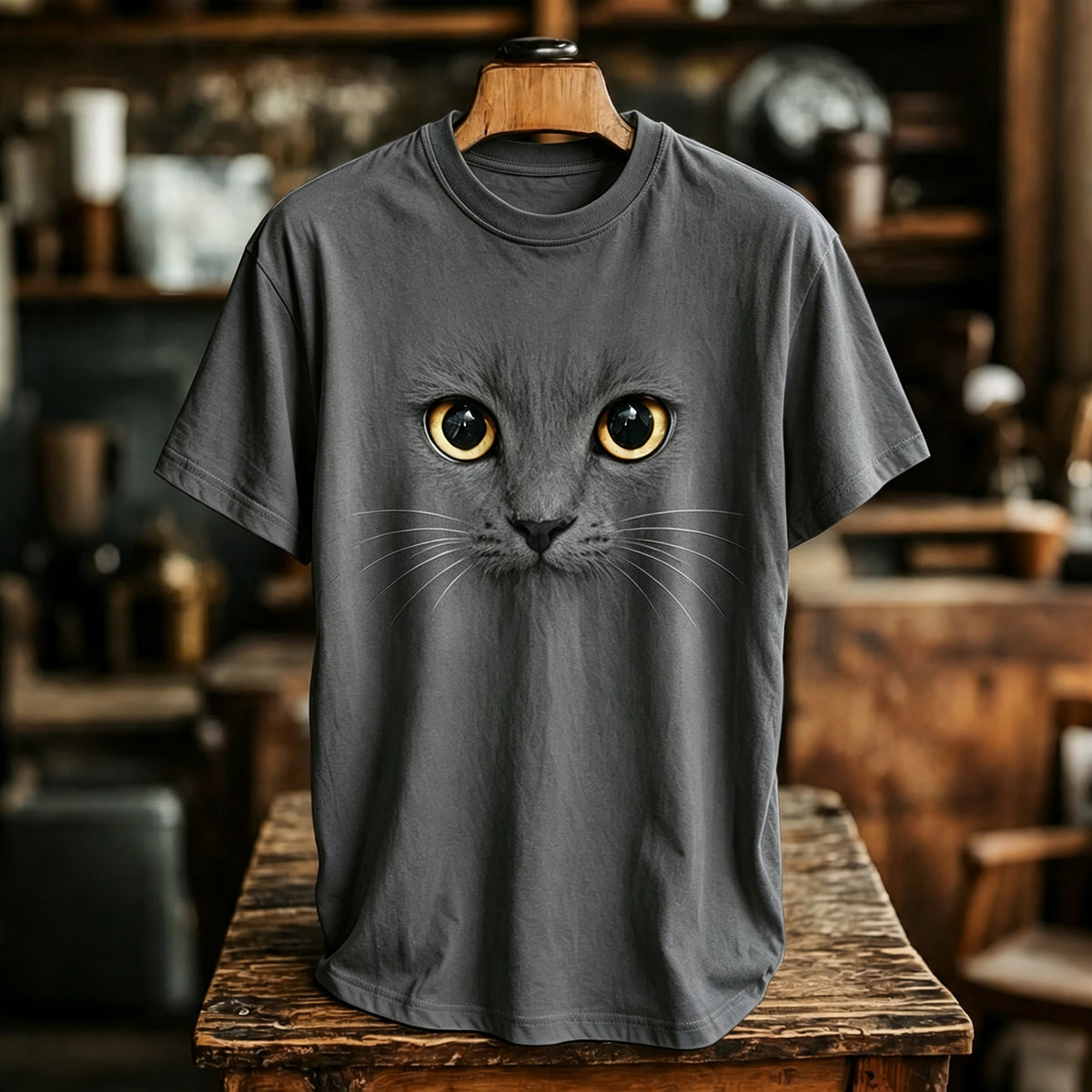 Men's Black Cat Abstract Art Print Casual T-shirts