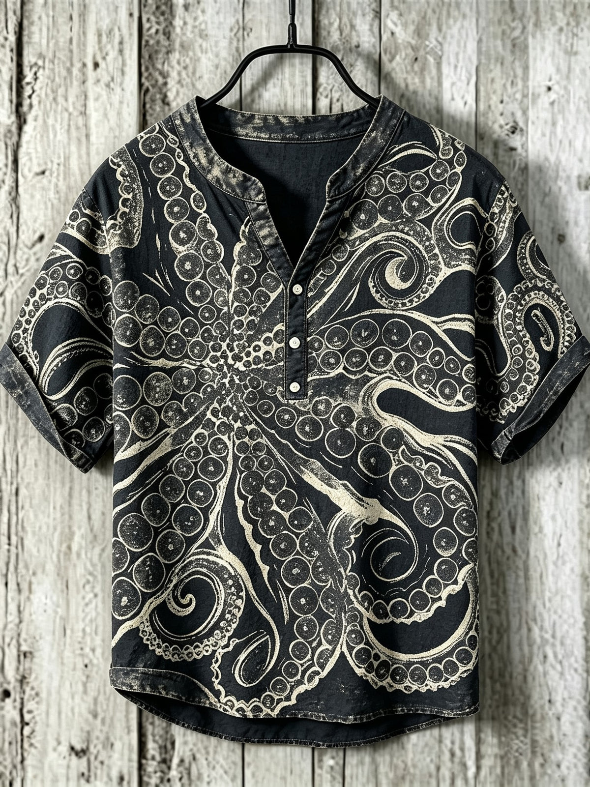 Men's Retro Japanese Art Octopus Print Top