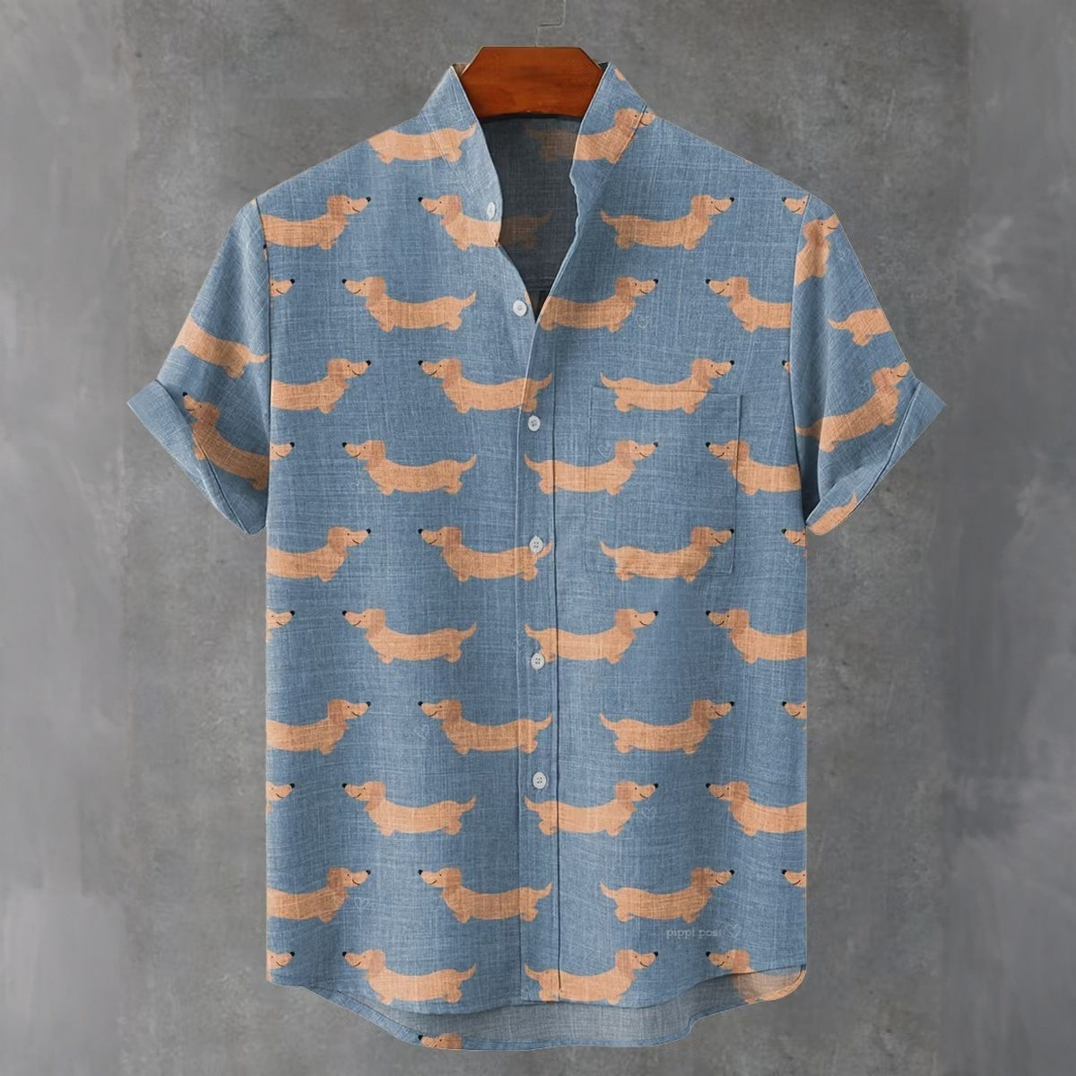Vintage Cute Dachshund Puppy Vintage Pattern Print Casual Shirt