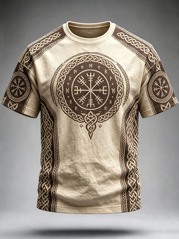 Men's Vacation Viking Ethnic Print Crew Neck Short-sleeved T-shirt