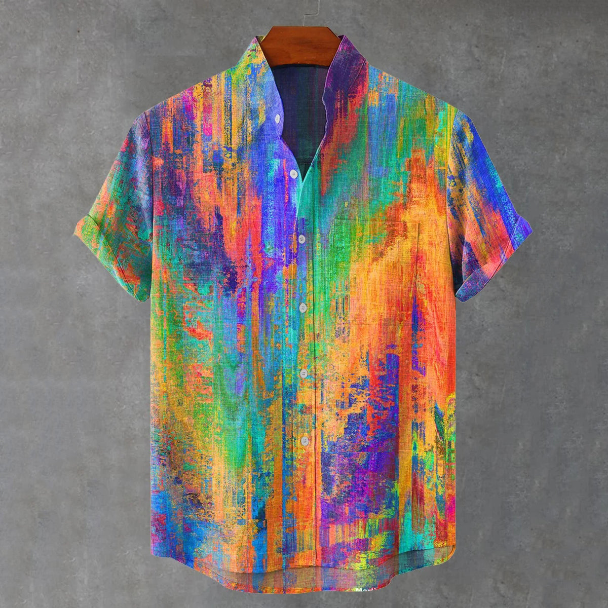 Vintage Rainbow Mottled Art Cat Print Casual Shirt