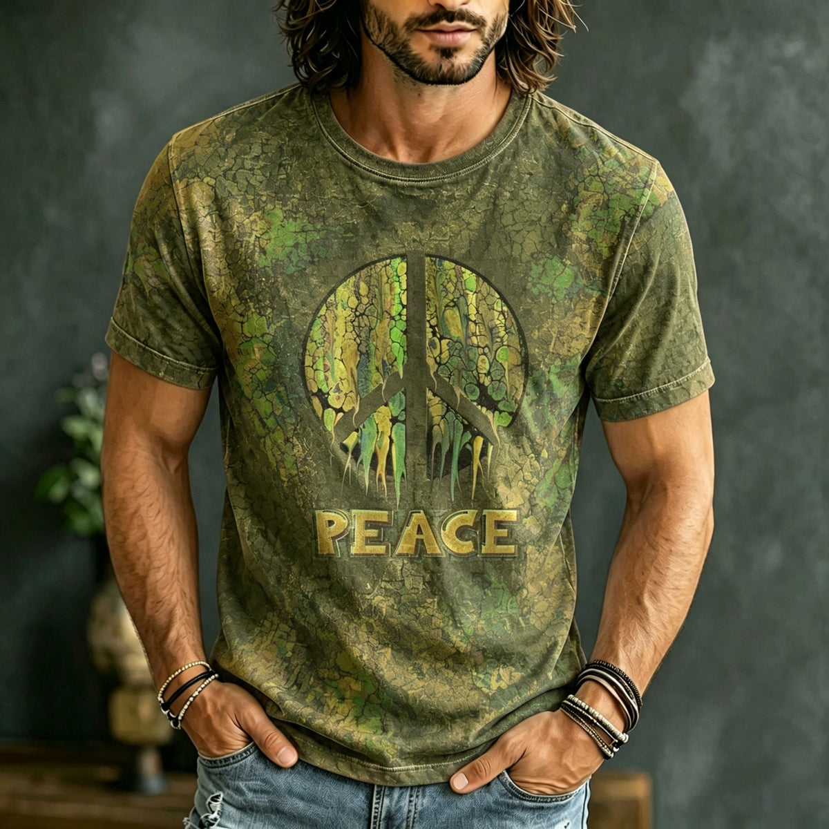 Men's Retro Hippie Style Printed Linen T-shirt