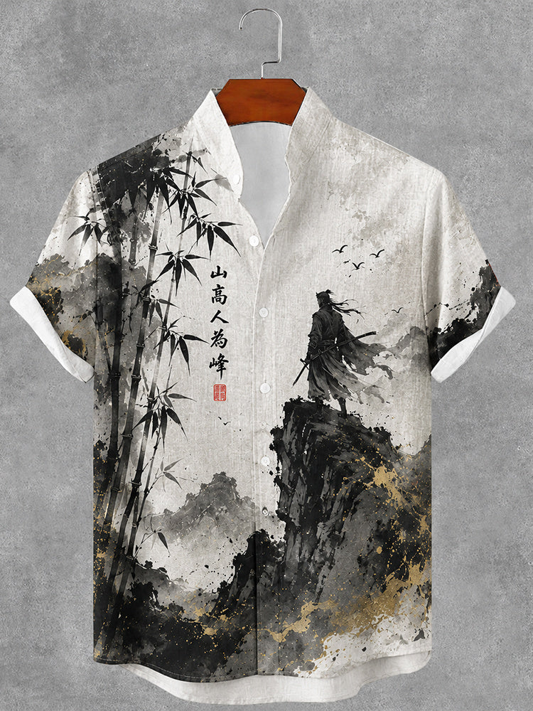 Men's Japanese Art Print Short Sleeve Casual Shirt